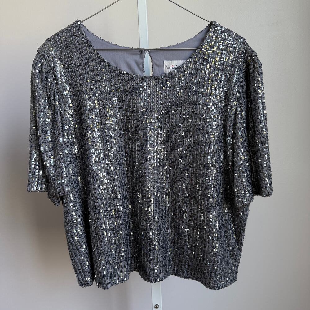 Premier Amour sz M gray sequin top blouse